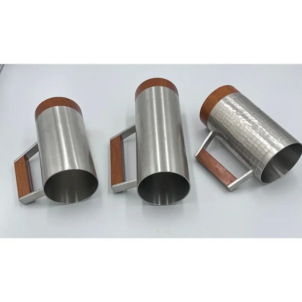 Danish Modern tiki Era Royal Selangor Pewter & Teak Mug Tankard Steins Set